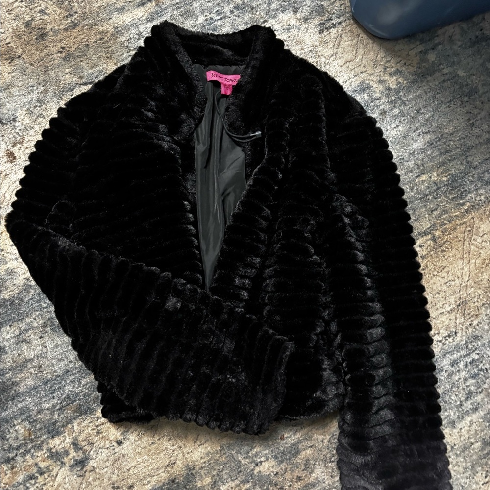 Betsey Johnson Black Ribbed Faux Fur Jacket